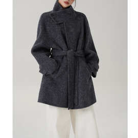 定制冬气质高级感中长款宽松立领仿羊毛大衣毛呢外套秋冬季新款女