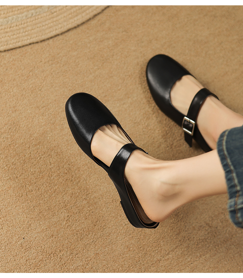 Sandal nữ quai chữ V đế bệt mũi tròn hở gót — đen chi tiết 16