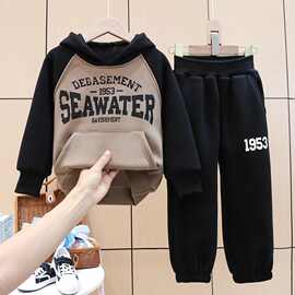 儿童加绒套装2025新款洋气男女童同款加厚卫衣卫裤中大童两件套