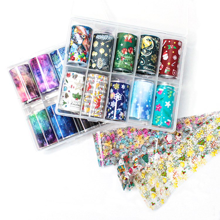 Transferencia de Arte de uñas de Navidad Fabricante de pegatinas de cielo estrellado Nuevo arte de uñas cielo estrellado pegatinas traje floreciente cielo estrellado papel al por mayor