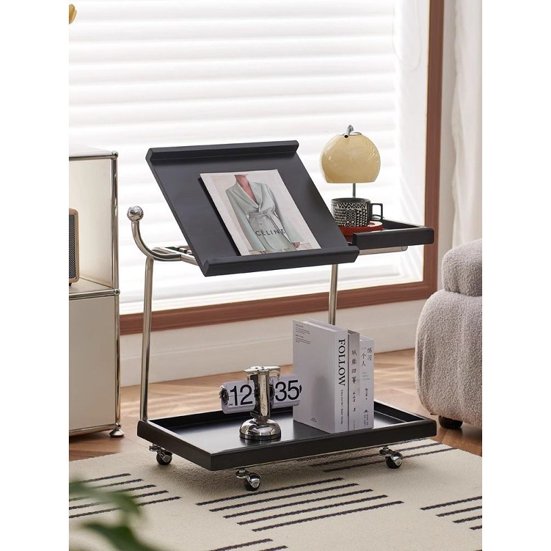 Nordic Side Table Solid Wood Mobile Small Coffee Table Flip Office Multi-Functional Guest Restaurant Bedside Small Corner Table Small Cart