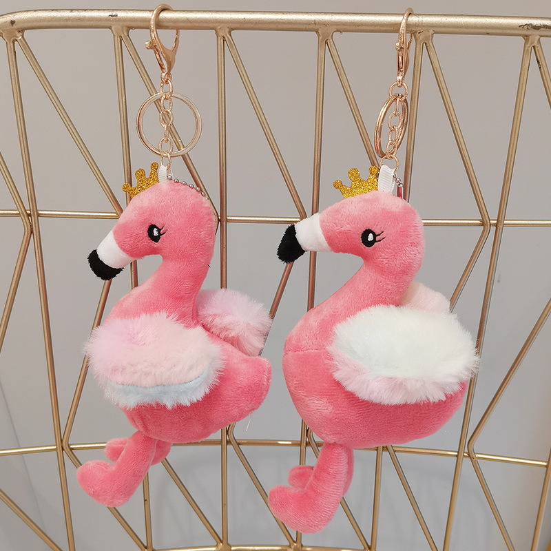 Cute Flamingo plush toy keychain pendant Internet celebrity doll small doll schoolbag hanging decoration activity small gift
