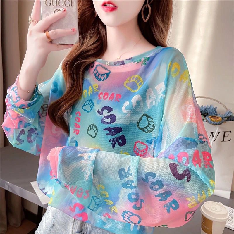 Mid-length sun protection clothing Women's Western style long-sleeved T-shirt summer Hong Kong style niche loose top bottoming shirt chiffon shirt clothes
