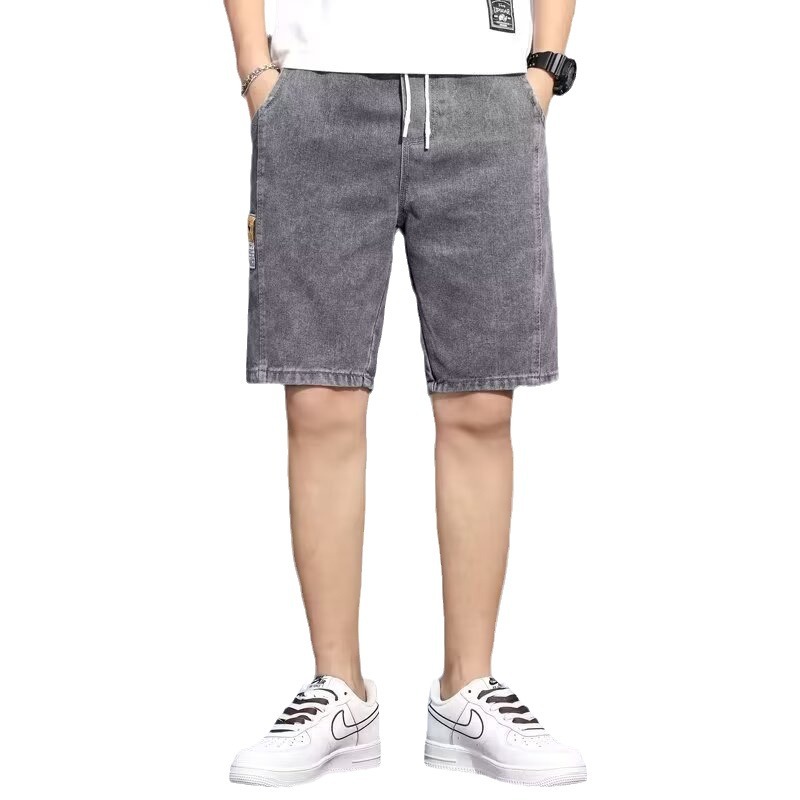 Pantalones cortos de mezclilla de cinco puntos de estilo fino de verano para hombres, pantalones de marca de moda casuales delgados, pantalones de 5 puntos para hombres