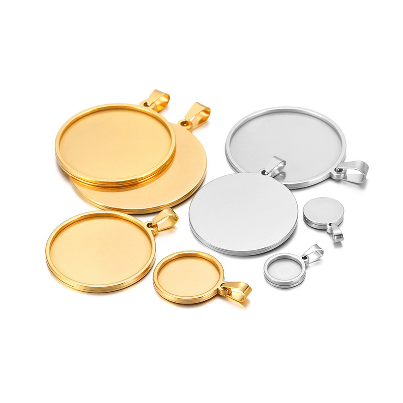 18K Gold Plated Stainless Steel 10-40mm Round Hollow Pendant Thick Base DIY Necklace Pendant Accessories Wholesale