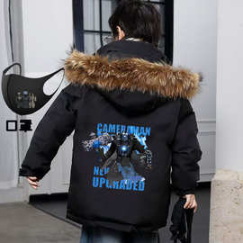 泰坦时钟监控人棉服儿童2024冬季音响电视人帅气男孩加绒加厚外套