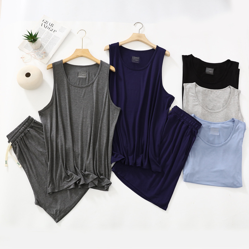 Men's Pajamas Summer Thin Modal Casual Suit Large Size Loose Vest Shorts Round Neck Sleeveless Home Clothes