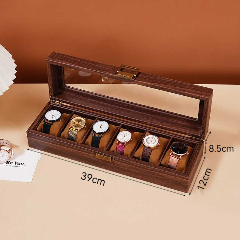 Caja de almacenamiento de reloj de cuero de veta de madera retro Caja de reloj múltiple Reloj de alta gama Reloj mecánico Caja de joyería Hogar de gran capacidad image 8
