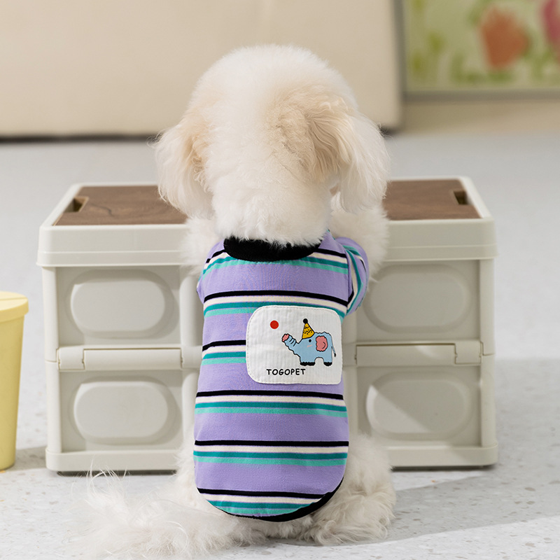 Primavera y verano perros chaleco delgado a rayas de dibujos animados elefantes camisetas de dos patas perros pequeños y medianos gatos ropa de perros