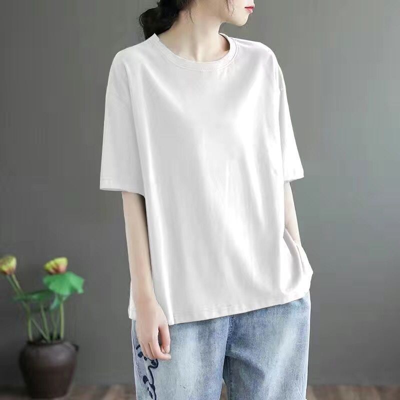 淘宝服ファッショングレー新しいラウンドネックルーズ半袖Tシャツ女性の新しいデザインの文学トップ|undefined