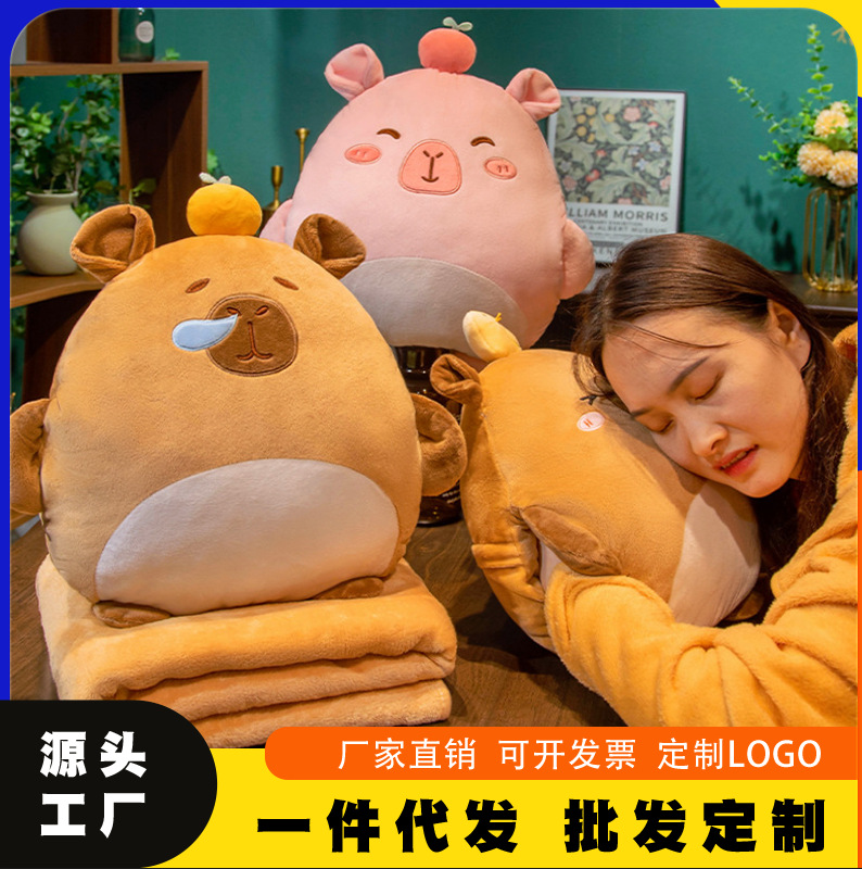 새로운 만화 카피바라 손 따뜻한 베개 담요 3 대 1 사무실 홈 담요