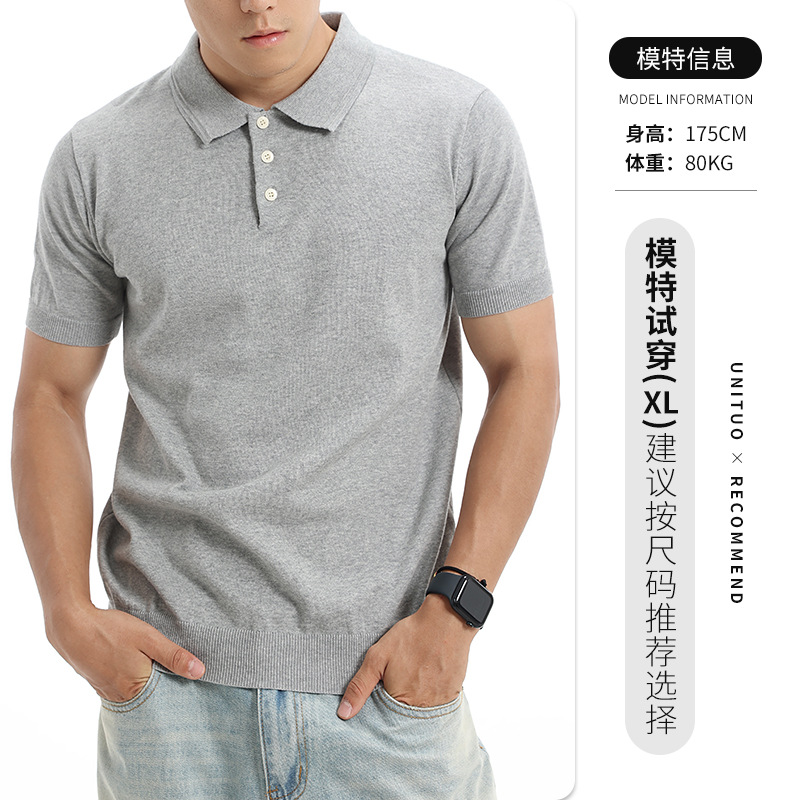 Vento japonés para hombres de punto de manga corta polo camiseta de collar sólido para hombres de verano de negocios casual alta sensación de ropa de hombre