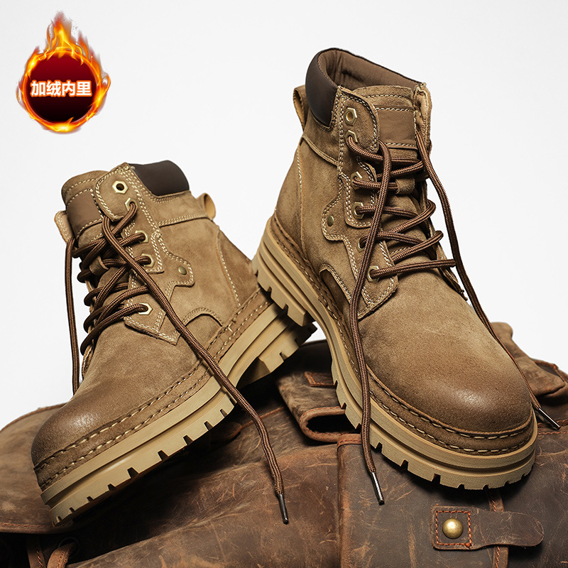 Putian hombre botas Martin aumento de altura en la parte inferior gruesa patada no mal al aire libre zapatos de herramientas de montaña de alta versión de cuero