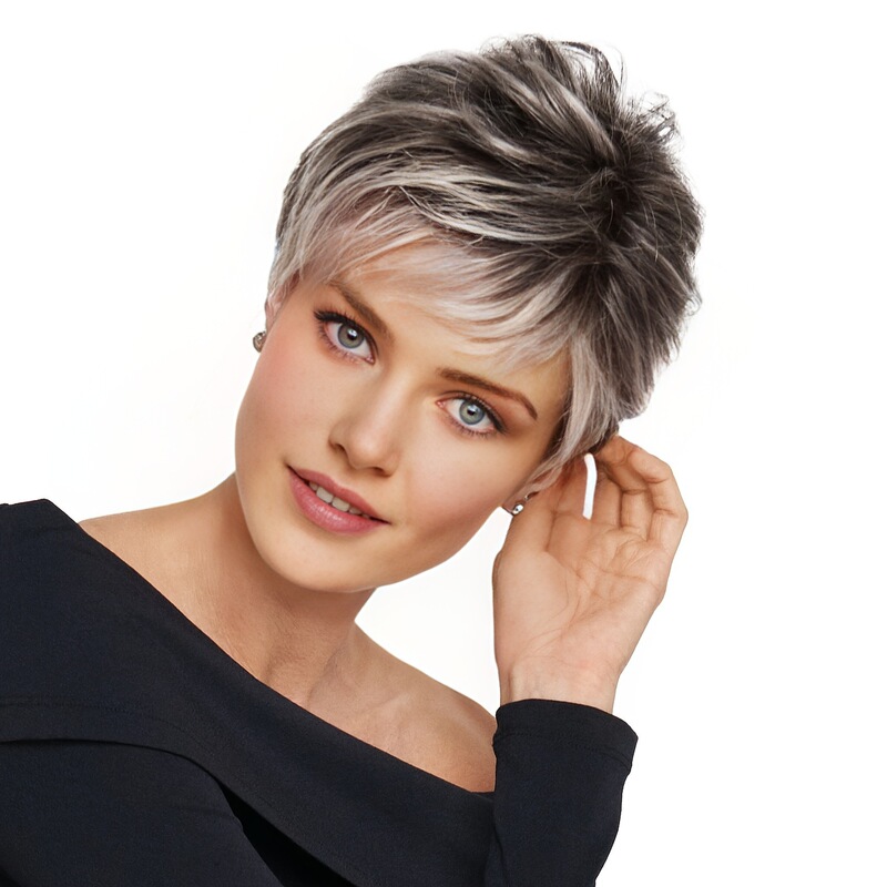 Cross-Border North American White Women's Wigs, European and American Wigs, Women's Short Curly Hair, Black Gradient White-Brown, in Stock Cross-Border North American White Women's Wigs, European and American Wigs, Women's Short Curly Hair, Black Gradient White-Brown, in Stock