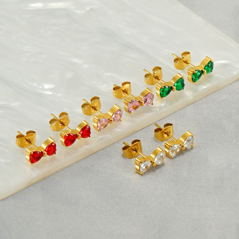 3g Weight Stainless Steel Ear Needle Material Zircon Inlay Material Ear Studs Classification 1 Pair Simple Style Bow Knot Plating Inlay Stainless Steel Zircon Ear Studs