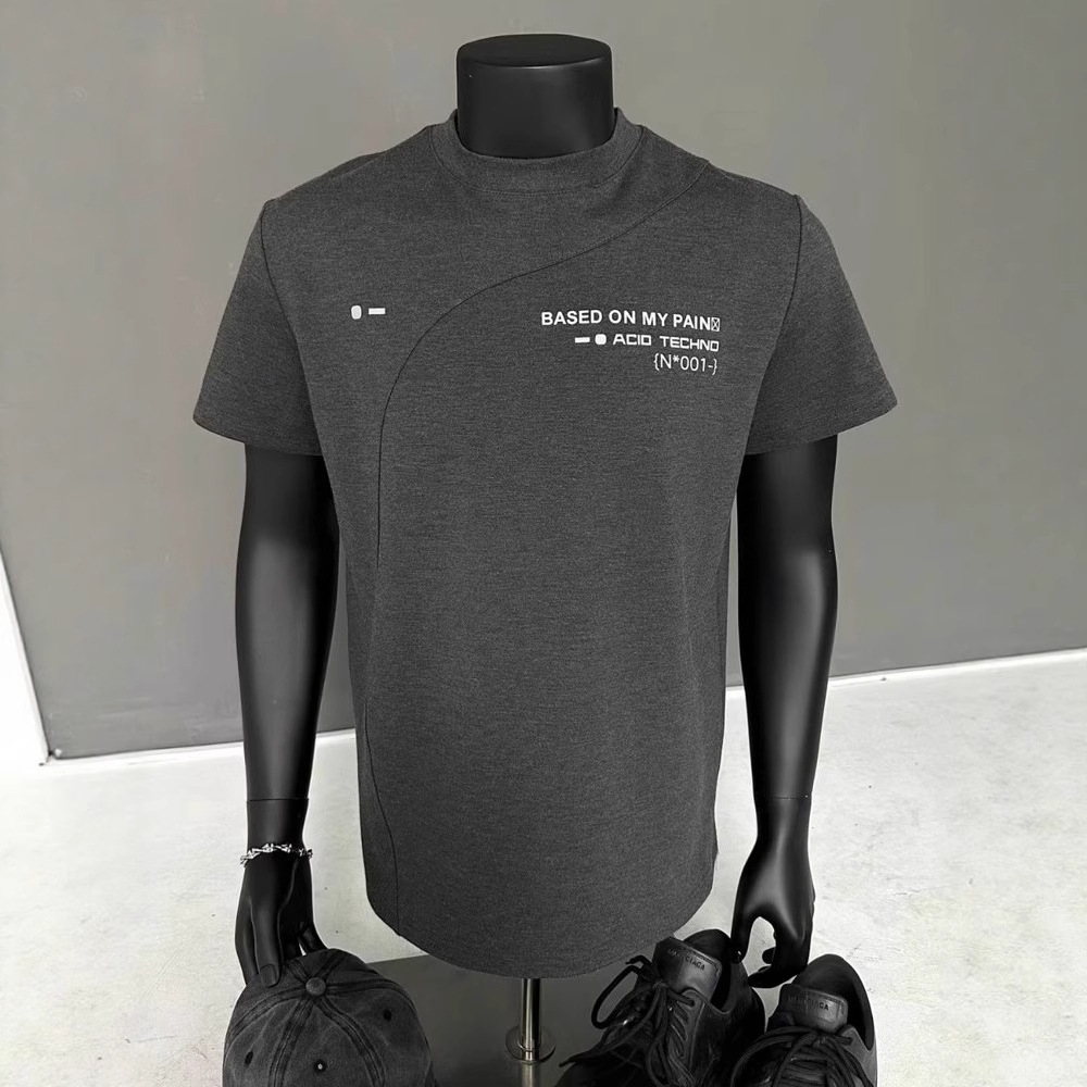 T-shirt uomo maniche corte stile americano patchwork wide fit_voghion.com