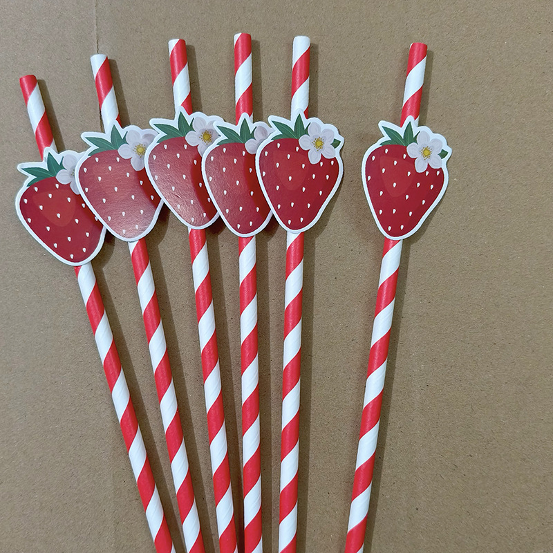 Frutas spot transfronterizas tarjeta de fresa paja desechable de grado alimenticio postre decoración papel paja