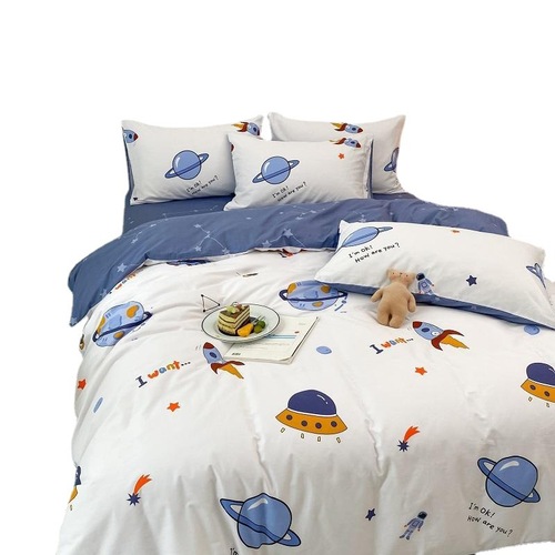 New cotton cartoon small fresh four-piece set pure cotton bed sheet quilt cover student three-piece bedding set wholesale