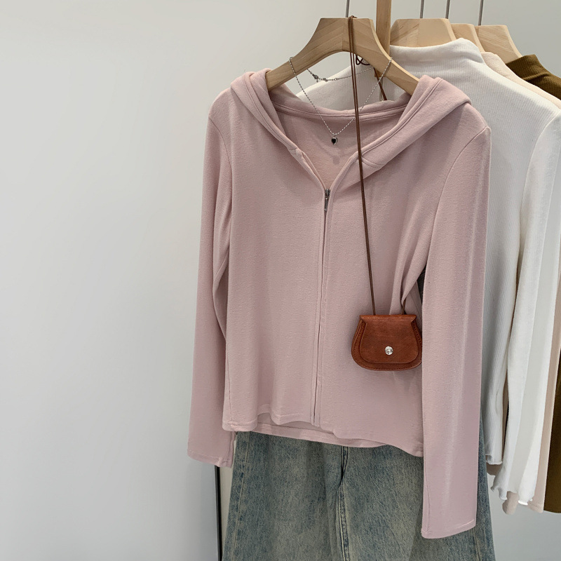 Brand European Yellow Hooded Cardigan T-Shirt for Women Autum 2025 New Style Unique Super Nice Sun Protection Jacket Top