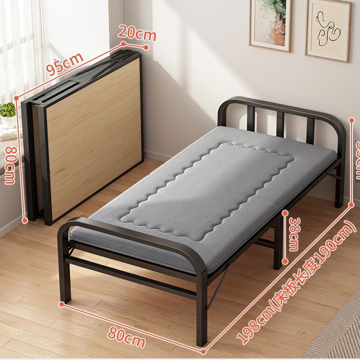 Cama plegable de madera maciza tablero de la cama sala de alquiler hogar adulto simple almuerzo cama individual cama de hierro reforzado 1,2 m cama pequeña