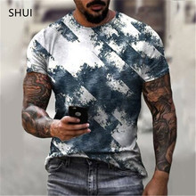 跨境 夏季男士個性圓領休閑短袖 水墨 抽象畫 3D數碼印花 美式T恤