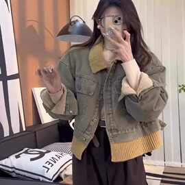 加绒加厚牛仔外套女秋冬季2025年新款韩版宽松休闲羊羔绒保暖棉衣