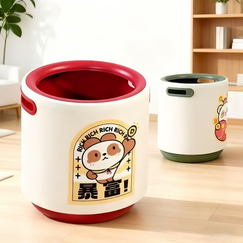 Cartoon Trash Can for Home Use, High-End Luxury, Suitable for Living Room, Bathroom, Bedroom, Universal, High Aesthetic Value, Double-Layer Thickened Sanitary Bin