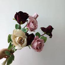 仿真花 复古色 单头小玫瑰 油画风 花翁插花 手捧配花 花艺造景