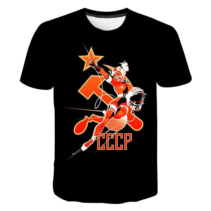 2024 Transfronterizo nuevo estilo soviético CCCP 3D impresión digital cuello redondo tendencia de moda hombres y mujeres camiseta top