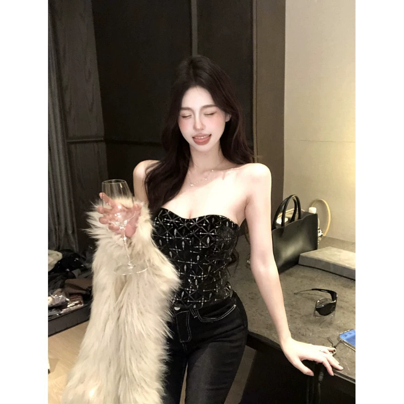 Женский топ без рукавов Pure Desire из плотной вязки с пайетками, новый зимний стиль, в стиле Chanel, элитный облегающий короткий топ с внутренней стороны.