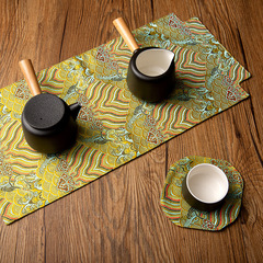 2F Nanjing Yunjin New Chinese Zen Tea Set Embroidered Brocade Heat-Resistant Tea Cup Mat Gongfu Tea Art Accessories Small Table