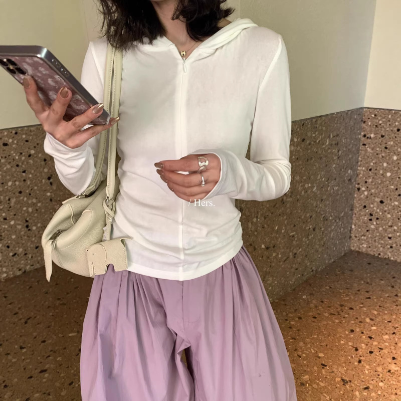 Hers a Spoonful of Sweetness Korean-Style Simple Casual Sporty Youthful Top Spring and Summer Regular Shoulder Hooded Long-Sleeve T-Shirt for Women Hers a Spoonful of Sweetness Korean-Style Simple Casual Sporty Youthful Top Spring and Summer Regular Shoulder Hooded Long-Sleeve T-Shirt for Women
