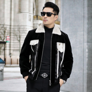 Men's High-end Gold Mink Cashmere Jacket Fur One-piece Thickened Warm Lapel Jacket Sheepskin Jacket Dad Men's Jacket