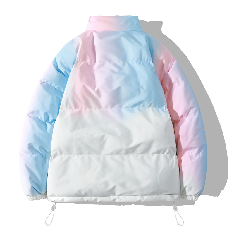 Down for men, winter gradient stand up collar thick cotton ja, plus size color blocked couple loose fitting bread_voghion.com