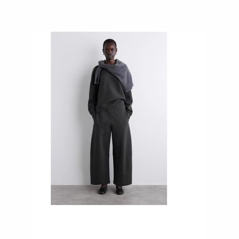 Autumn and Winter New Standard Fit Cropped Wide-Leg Cotton Slimming Gray Fashion Versatile Cropped Pants Autumn and Winter New Standard Fit Cropped Wide-Leg Cotton Slimming Gray Fashion Versatile Cropped Pants