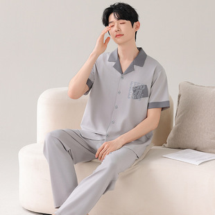 Pajamas for Men, Summer Pure Cotton Short-Sleeved Pants, Thin Summer Wearable Home Clothes, Men's Loose Large Size Suits
