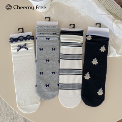 CHEEMY FREE秋冬新款蝴蝶结饰品袜堆堆女中筒时尚可爱系中筒袜女