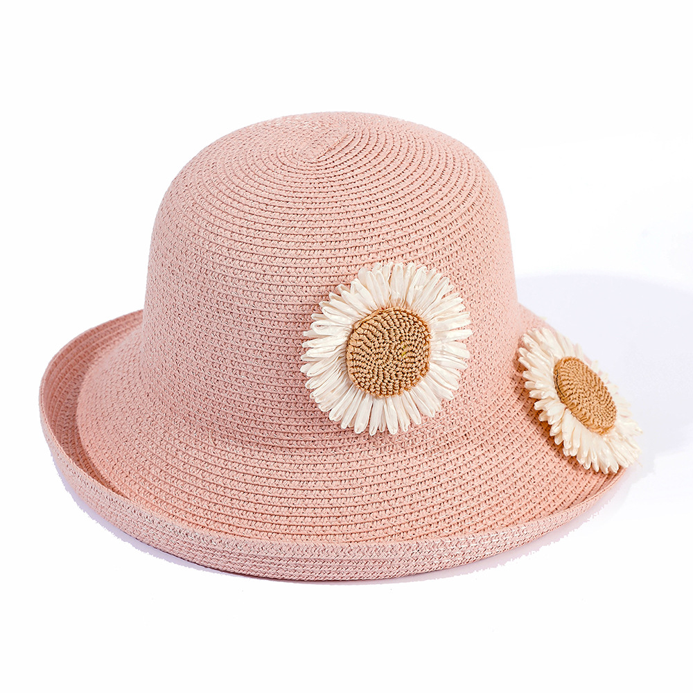 Fresco crisantemo lindo sombrero de paja playa verano sol sombrero femenino protección solar protección UV sombrero de sol casual