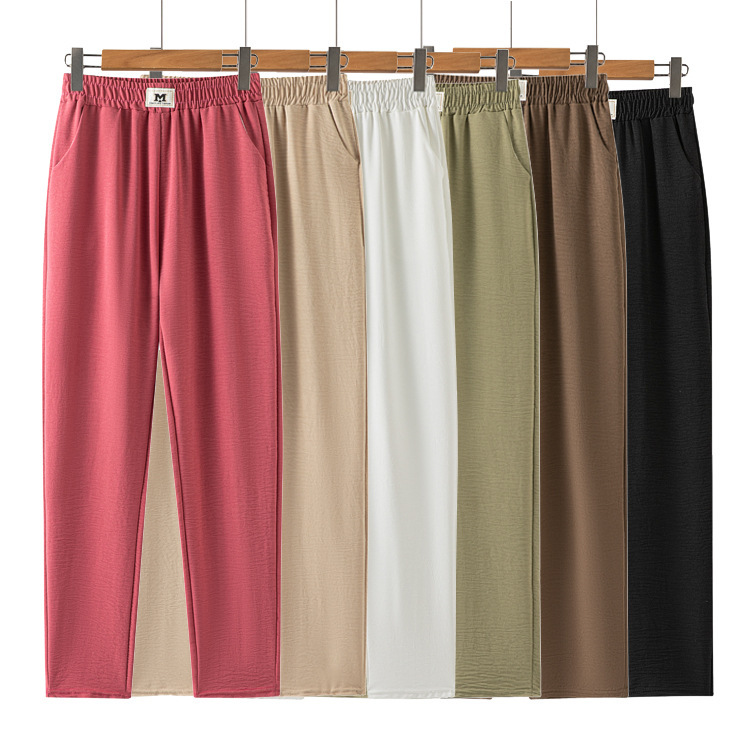 2026 Summer New Style Ice Silk Wrinkle Women's Casual Pants High-Waisted Plus-Size Loose Straight-Leg Thin Cropped Pants 2026 Summer New Style Ice Silk Wrinkle Women's Casual Pants High-Waisted Plus-Size Loose Straight-Leg Thin Cropped Pants
