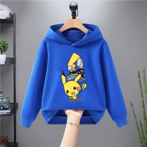 Boys 'casual yellow hooded hooded hoodie children boys' autumn and winter trend middle and older children's fried street Pikachu hooded top
