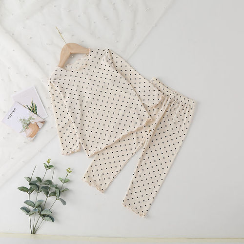 Baby pajamas, spring and autumn long-sleeved suit, polka dot style, girls' trousers, two-piece set, home clothes, children's air-conditioned clothes