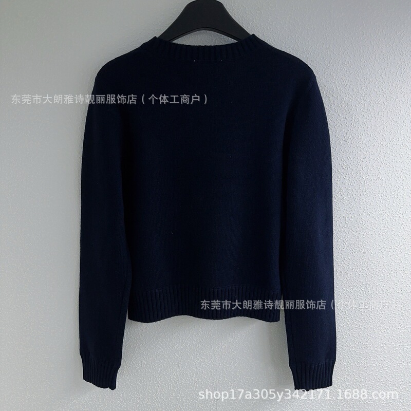 南油高品质P家早秋新款经典字母羊绒提花圆领毛衣针织百搭休闲女|undefined