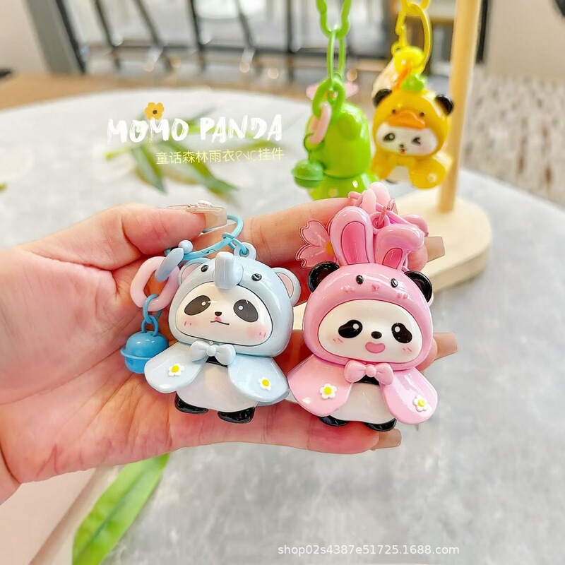 Authentic Panda Fairy Tale Forest Raincoat Pvc Cartoon Keychain Pendant Car Key Decoration Doll Gift