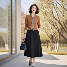 御姐轻熟风大码胖mm巨显瘦棕色针织衫半身裙子2025年新款女装套装