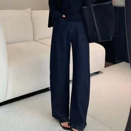 T*家 26早春新款 时尚通勤百搭高腰直筒水洗靛蓝色牛仔裤