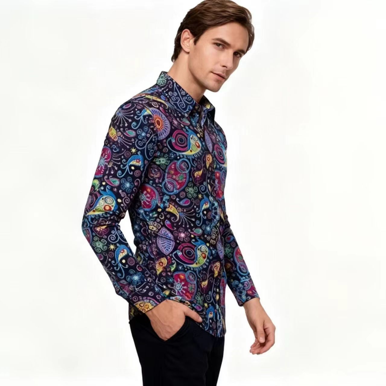Cos 70s disco hombres Cosplay traje floral camisa de manga larga fiesta danza rendimiento ropa camisa
