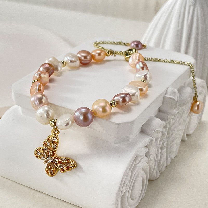 Fashion Butterfly Pearl Inlay Zircon Bracelets 1 Piece
