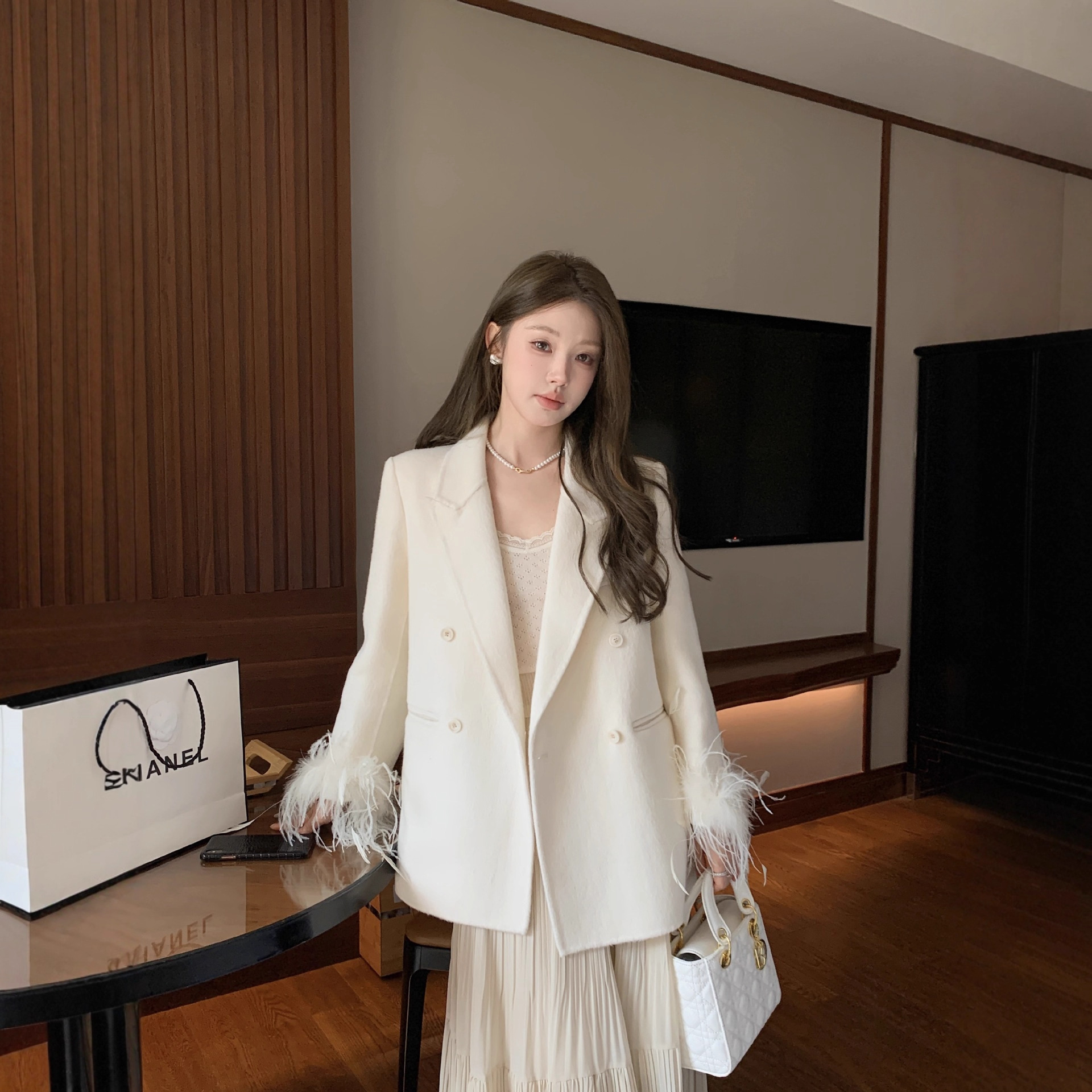 2025 New Autumn and Winter Double-Sided Wool Outwear Korean Style Small Suit Fashionable Design Woolen Outwear in Stock