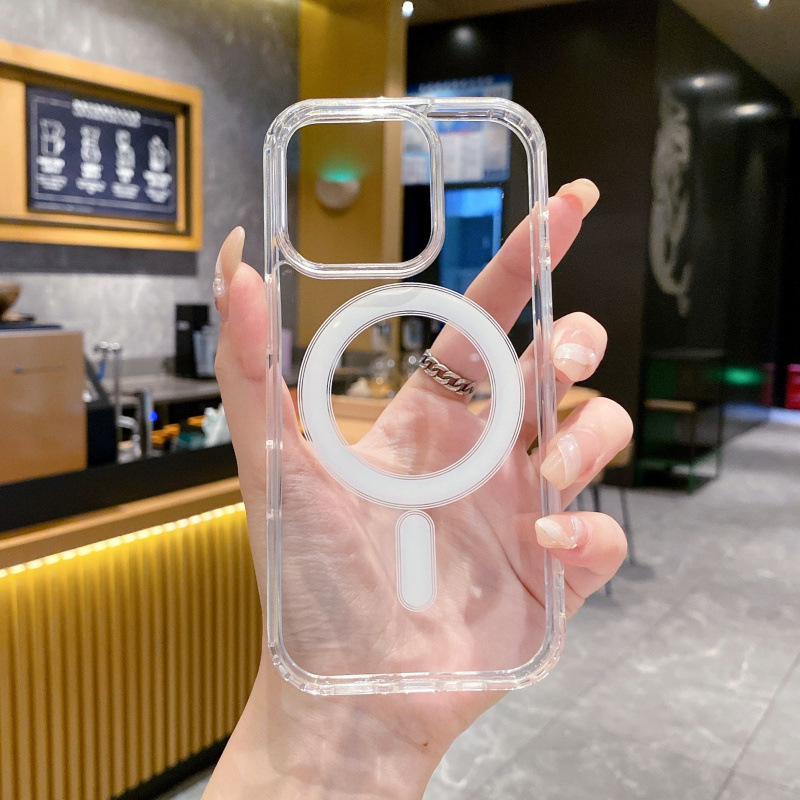 Suitable for Apple 16E Transparent Magnetic Phone Case 15Plus Acrylic Iphone14Promax Transparent 13 Hard