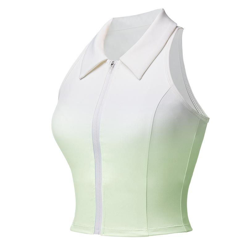 Uniforme de tenis transfronterizo Chaleco deportivo para mujer Chaleco sin mangas transpirable de secado rápido Chaleco de solapa degradado con cuello POLO